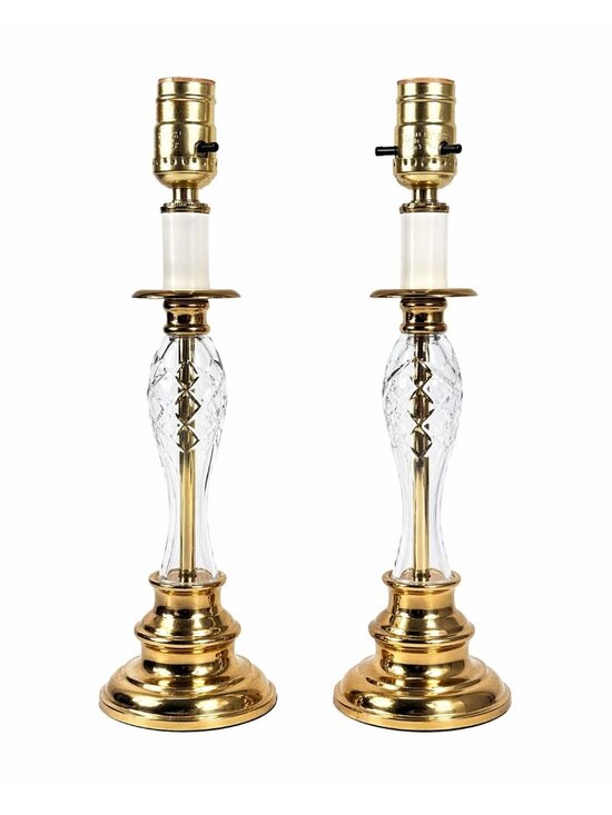 Other - Pair Candlestick Lamps Boudoir Table Buffet Cut Crystal Brass Vintage Traditiona